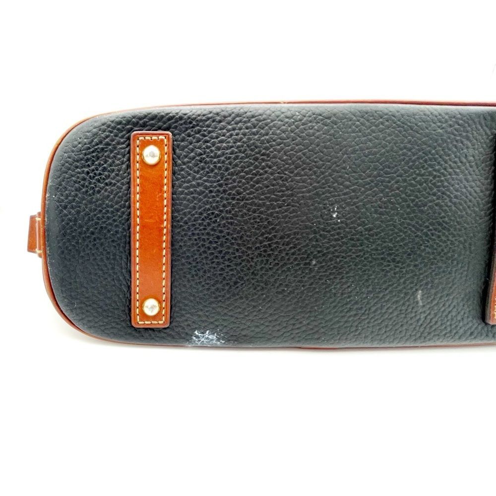 Dooney & Bourke Pebble Grain Zip Around Satchel Black & Cognac Brown Leather Bag - Picture 11 of 16